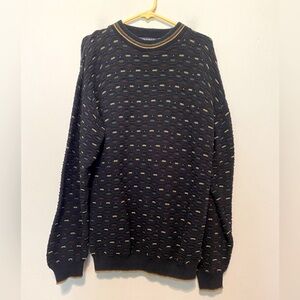 Vintage 90s Focus America Blue Hand Framed Sweater Pullover USA Cotton Medium